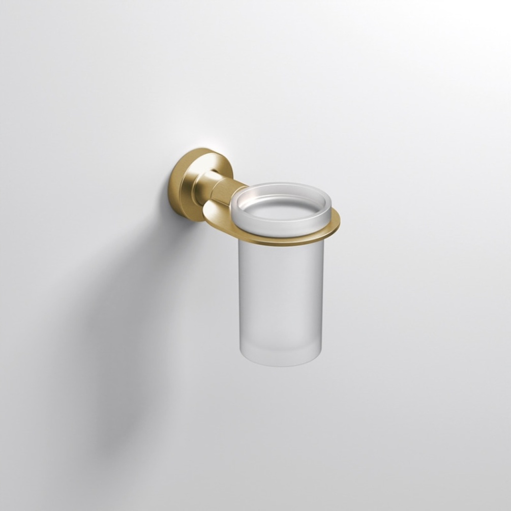 Close up product image of the Origins Living Tecno Project Brushed Brass Tumbler Holder